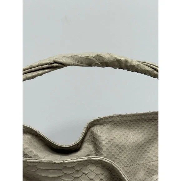 Furla Beige Python Embossed Leather Hobo Shoulder Bag Large Italy w Dust Ba - Picture 4 of 15